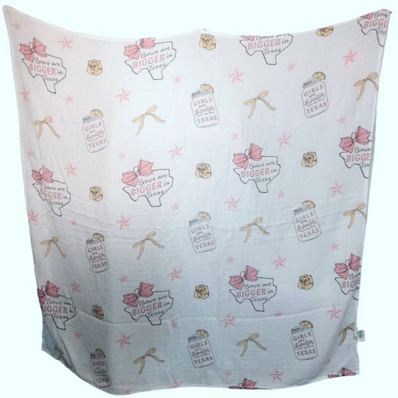 Little Hometown Texas Girls Muslin Security Swaddle Wrap Blanket Lovey 45" X 47" - Picture 2 of 5